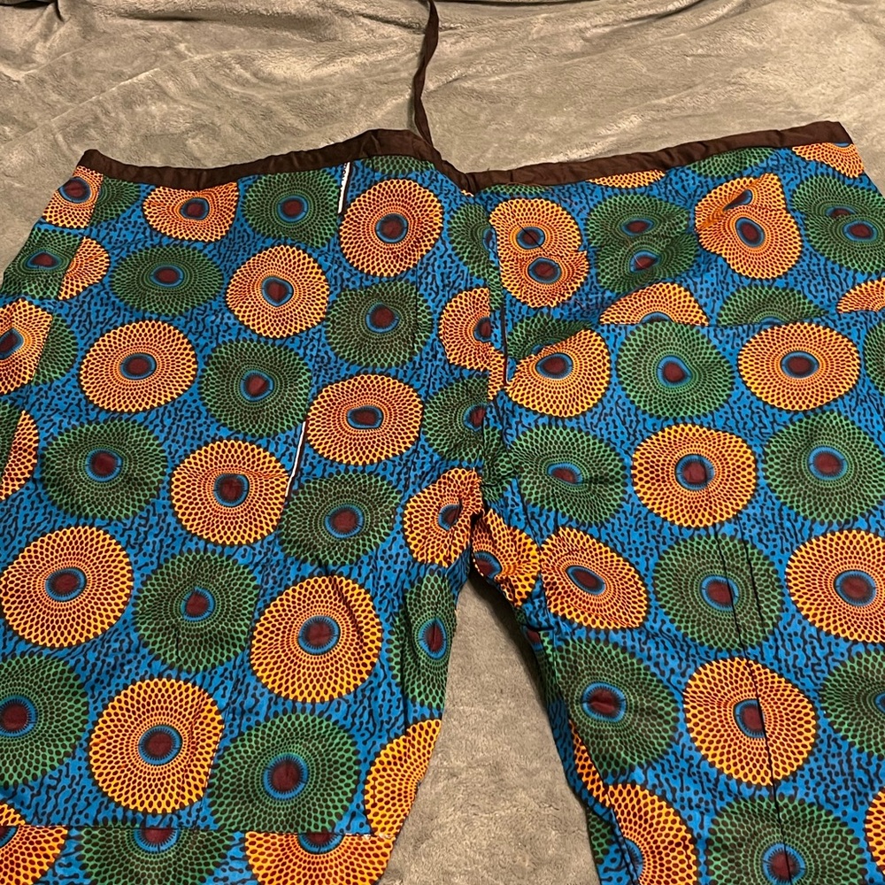 African Ankara Print Pants – Blue Orange Green – Drawstring Waist – Unisex